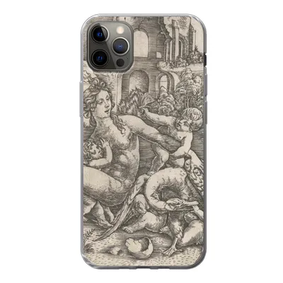 Produktbild von MuchoWow® Handyhülle Schutzhülle Hülle für iPhone 13 Pro Max Leda und der Schwan mit ihren vier Kindern - Gemälde von Meister IB mit dem Vogel Silikon Softcase Handy Hülle - Mobiltelefon
