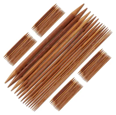Productafbeelding van Relaxdays Breinaaldenset, 75 breinaalden voor sokken, 15 verschillende maten, met dubbele punt, van bamboe, naalddikte 2 tot 10 mm, naturel