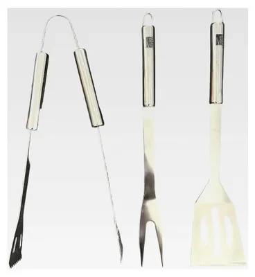 Produktbild von Grillbesteck Set aus rostfreiem Edelstahl: Zange, Wender, Gabel