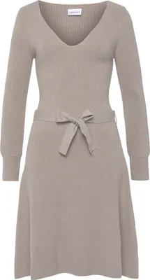 Produktbild von LASCANA Strickkleid aus weiche Rippstrickware, leicht ausgestellter Rockteil beige meliert Größe 44