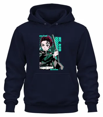 Immagine prodotto di Tanjiro - Demon Slayer: Kamado - Spada - Anime - Manga - Regalo - Cosplay - Felpa con cappuccio unisex, blu navy, taglia L