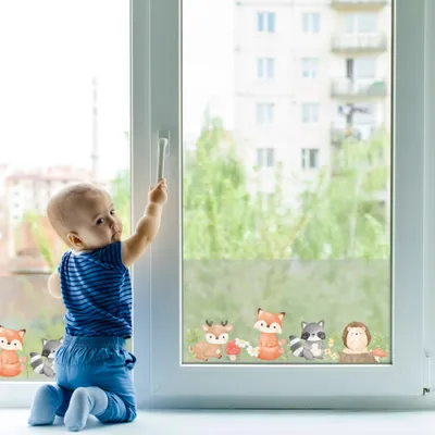 Produktbild von Fensterbordüre mit Motiv – Selbstklebende Fensterfolie als Milchglas-Sichtschutz YX014-20 Waldtiere 100x30cm