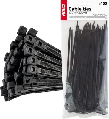 Obrázok produktu pre Sťahovacie pásky čierne 4,8x200mm - 100 ks