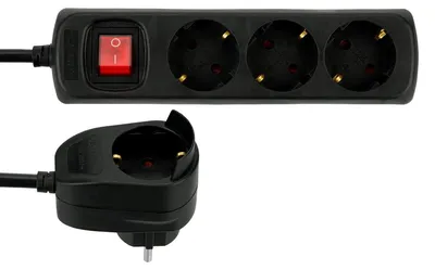 Immagine prodotto di Ciabatta multipresa 4 prese (3+1) - Con interruttore - 2 m - Nero