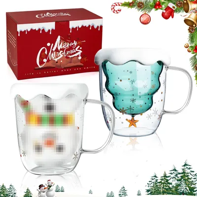 2er Set Weihnachtsbecher, doppelwandig, 300 ml, Borosilikatglas