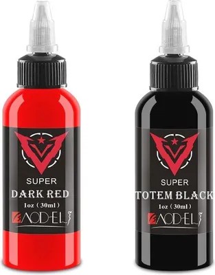 Imagen del producto de Tinta para tatuajes, 30 ml - Negra y roja - Tinta permanente para diseños corporales