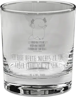 Produktbild von Mr. & Mrs. Panda Tumbler Glas Axolotl Hurra - Transparent - Geschenk, Whiskyglas, Rocks, Old Fashioned, Gravur, Zufriedenheit, Lurch, Fröhlich