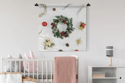 Produktbild von MuchoWow® Wandteppich Wandbehang Winter - Weihnachten - Kranz 90x90 cm Tapisserie Dekoration Wandtuch - Wandaufhänger