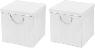 Obrázok produktu pre 2 ks biela skladacie krabica 30 x 30 x 30 cm skladacie úložné boxy s šnúrkou a viečkom