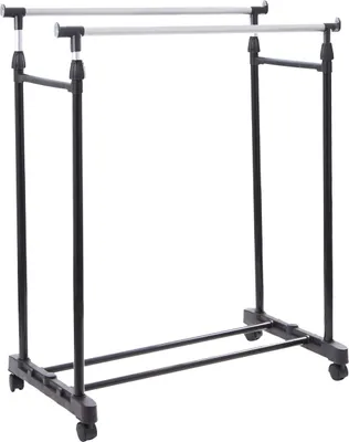Produktbild von HOMELINE Kleiderständer doppelt 79/82x42x90-155 cm Kleiderstange mit Ablage, Rollen Gaderobe