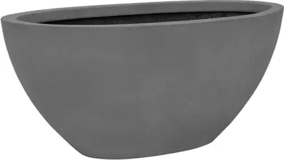 A gray oval planter pot is shown against a white background.