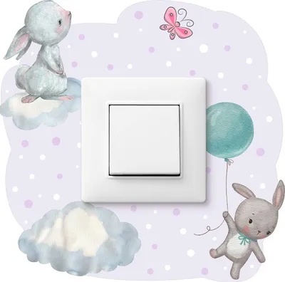 Obrázek produktu pro Nástěnná samolepka BUNNY balónky mraky tečky 20x20cm tetování na zeď pro dětský pokoj