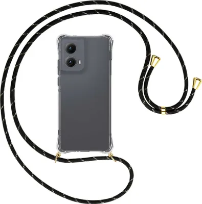 Produktbild von Handykette Backcover-Schutzhülle mit Band (Metall goldfarben) für Motorola Moto Edge 5G (2024) - schwarz/gold
