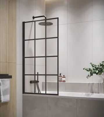 Productafbeelding van Badplaats Badwand Riad 80 x 140 cm – Zwart – Badscherm Draaibaar 5 mm dik – Veiligheidsglas en Antikalk