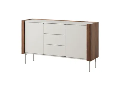 Image de Grande commode avec 3 tiroirs, 2 portes & 4 étagères - Noyer/Cachemire - Beaucoup d'espace de rangement - 141 x 82,5 x 39,9 cm