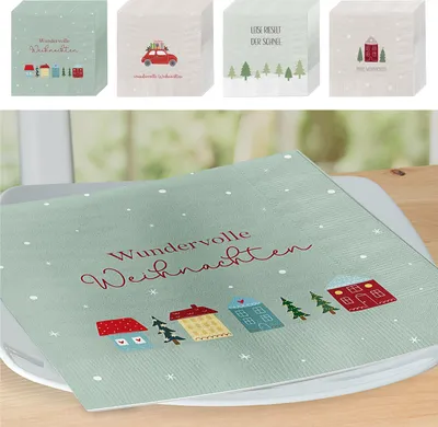 Produktbild von Servietten 'Xmas' 80er Set 2lagig mehrfarbig 33x33cm Papierserviette 4 Weihnachtsmotive stoffähnlich Tuch