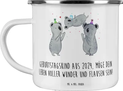 Produktbild von Mr. & Mrs. Panda Tasse Emaille 2024 Geburtstag - Weiß - Geschenk, Happy Birthday, Pott, Teetasse, Alles gut zum, becher, voller Wunder und Flausen, Glückwunsch