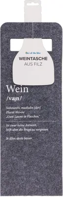 Produktbild von Flaschentüte für Wein aus grauem Filz mit Spruch Geschenktüte