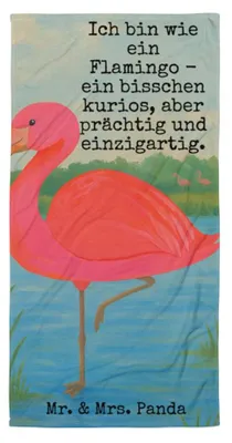 Produktbild von Mr. & Mrs. Panda Strandtuch Flamingo Classic Design - Weiß - Geschenk, Ich, Sohn, Großes Badehandtuch, Prächtig, Freundin, Handtuch Übergröße, Reisehandtuch, Stolz