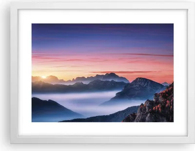 Produktbild von Gerahmtes Poster - Weißer Rahmen - Westen Sonne Berge - 40x30 cm - Wand Bild - Wanddeko - Wandbilder - Kunstposter - Wandposter - Bilderrahmen - Bilder - Kunstdruck - Wanddekoration - P2WAA40x30-4525