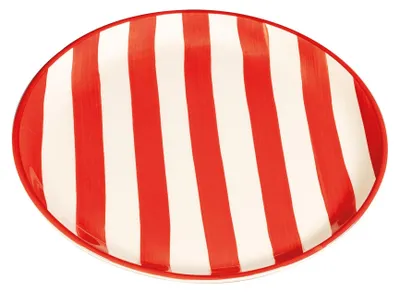 Immagine prodotto di Set 2 Piatti Piani Artigianali Righe Rosso Diametro 28 cm  Italy Design Elegante per Tavola Raffinata Complemento d'Arredo in Vetroceramica