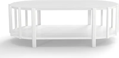 Immagine prodotto di Tavolino ovale bianco, tavolino moderno con spazio di archiviazione, multifunzionale, soggiorno, ufficio