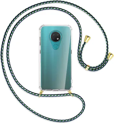 Produktbild von Handykette Backcover-Schutzhülle mit Band (Metall goldfarben) für Nokia 6.2 / 7.2 - grün/blau/weiß