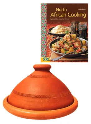 Imagen del producto de Juego de 2 tajines originales Tuareg de 30 cm de diámetro + libro de cocina de gastronomía del norte de África