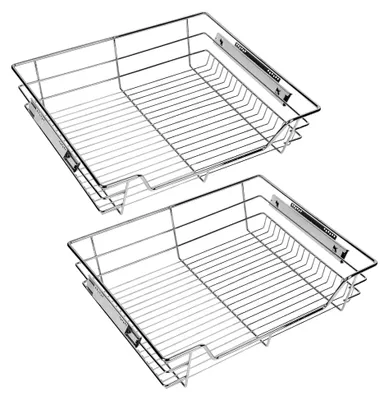 Produktbild von 2x Küchenschublade 60cm Schrankbreite Teleskopschublade Korbauszug Schrankauszug Verchromt 25kg Belastbar