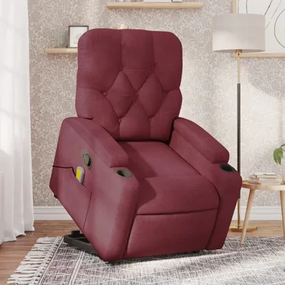 Obrázek produktu pro Elektrické zvedací masážní polohovací křeslo vínové textil vínová červená Ruční zatlačení zpět / Ano
