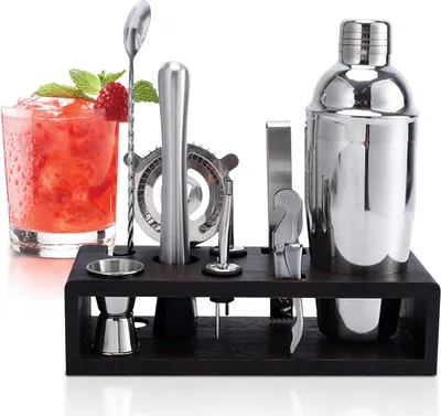 Produktbild von Cocktailmixer, Cocktail Shaker, 10er Shaker-Set, 750ml Shaker mit Bambusständer, Edelstahl, Cocktail-Kit, Cocktail Mixer, für Bar, Hausparty, Geschenk
