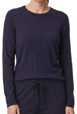 Produktbild von Ammann Mix & Match Schlafanzug Oberteil Weiche Materialmischung, Ideal für Schlaf und Freizeit, Schlichtes Basic dunkelblau 36