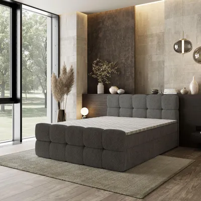 Produktbild von Masseno Boxspringbett BRUME 180x200 cm Komplett-Set mit Bonell Matratze und Topper, Polsterbett mit Bettkästen -Grau, QUELLE 92
