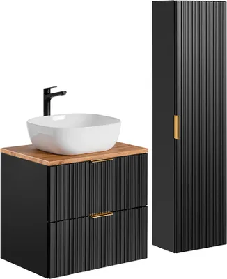 Produktbild von Waschtisch und Hängesäule 60.6cm Adriel mit 2 Schubladen, Schwarz