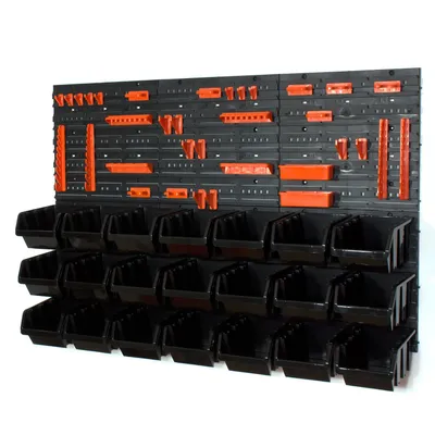 Image de 21 bacs gerbables avec étagère murale 120 x 80 cm | étagère murale de stockage