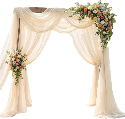 Image de Rideaux en mousseline beige pour mariage - Lot de 3 - Idéaux pour les cérémonies, les séances photo et les fêtes