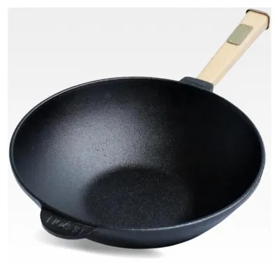 Produktbild von Wokpfanne mit Holzgriff 24 cm aus Gusseisen