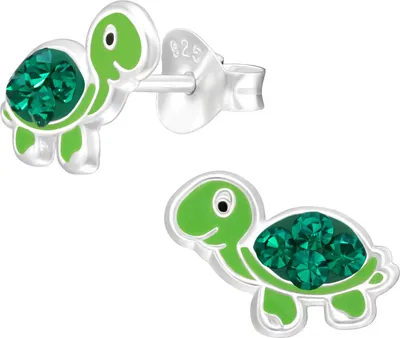 Produktbild von Ohrringe Ohrstecker 925 Sterling Silber Schildkröte in grün mit Kristallen