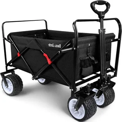 Produktbild von Famanu Strandwagen mit großen Rädern - Faltbar und drehbare Vorderräder - Für jedes Terrain - Schwarz