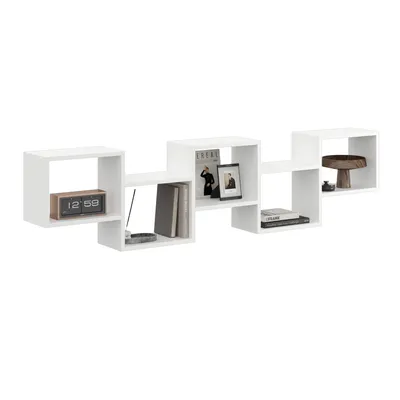Produktbild von Wandregal Weiß 185x44 cm – Hängeregal Modern mit offenen Fächern – Dekoregal für Wohnzimmer, Flur, Kinderzimmer oder Büro
