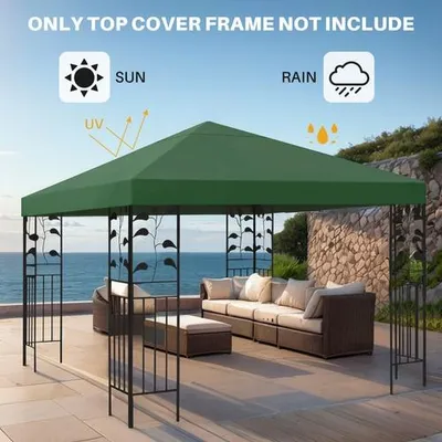Image de Toile de rechange pour pavillon 3 x 3 m, imperméable, pavillon de jardin, toile de pavillon, pavillon pliable, vert foncé