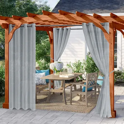 Produktbild von Transparent Gardinen, vorhänge mit ösen, Outdoor Garten vorhang Wasserabweisend, voile gardine, Farbe: Grau, Größe: 132 x 213 cm