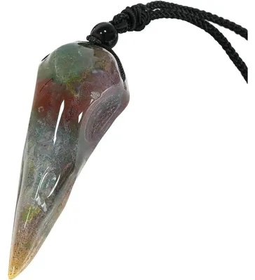 Produktbild von Uni Halskette mit grünem Naturstein Kristall Krähenkopf Anhänger, Heilstein Amulett, Stein 57-69x21-27mm