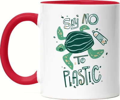 Produktbild von Say No To Plastic Tasse Rot  Naturschutz Umweltverschmutzung Tiere Fische Schildkröte