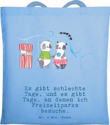 Produktbild von Mr. & Mrs. Panda Stoffbeutel Pandas Freizeitpark besuchen - Sky Blue - Geschenk, Achterbahn fahren, Schultasche, totebag, Tasche, Tote Bag, Laptoptasche, Jutetasche