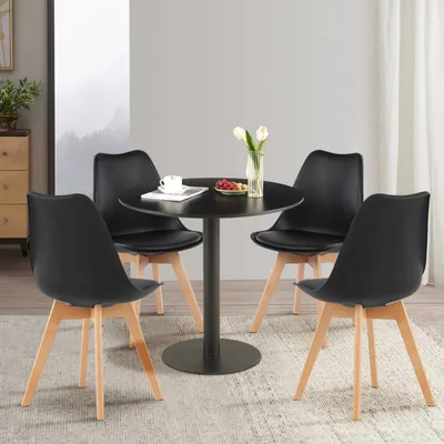 Image de HJ_WeDoo Table de salle à manger ronde noire avec 4 chaises de salle à manger noire, scandinave 80x80x73cm pour salle à manger groupe de repas