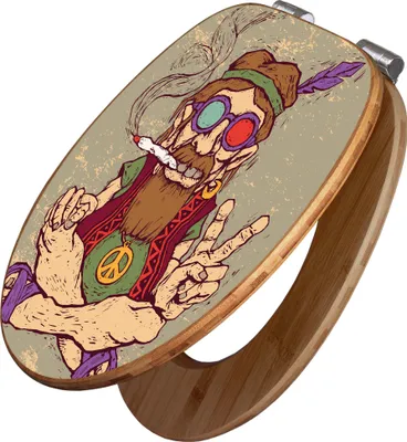 Produktbild von banjado Design WC Sitz Bambus Absenkautomatik - Peace - Toilettendeckel mit Absenkautomatik Holz/hochwertiger Bambus Klodeckel/WC-Sitz für alle gängigen Toiletten [TDB2 12068]