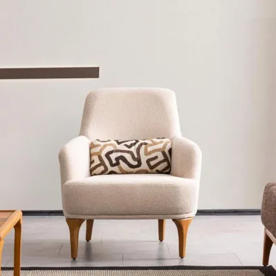 Produktbild von Design Sessel Beige Farbe Wohnzimmer Holz Stilvoll Lounge Club Möbel