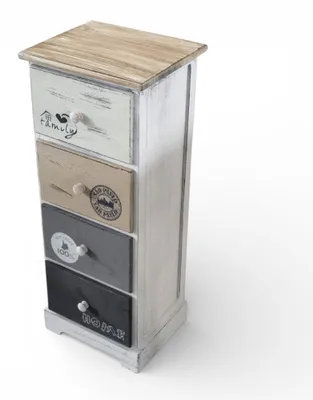 Image de Meuble en bois à quatre tiroirs fixes avec décorations, 29 x 25 x H 72 cm