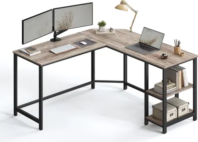 Immagine prodotto di Scrivania VASAGLE, scrivania angolare a L con 2 ripiani, scrivania salvaspazio dal design industriale, 138 x 138 x 75 cm, grigio-nero